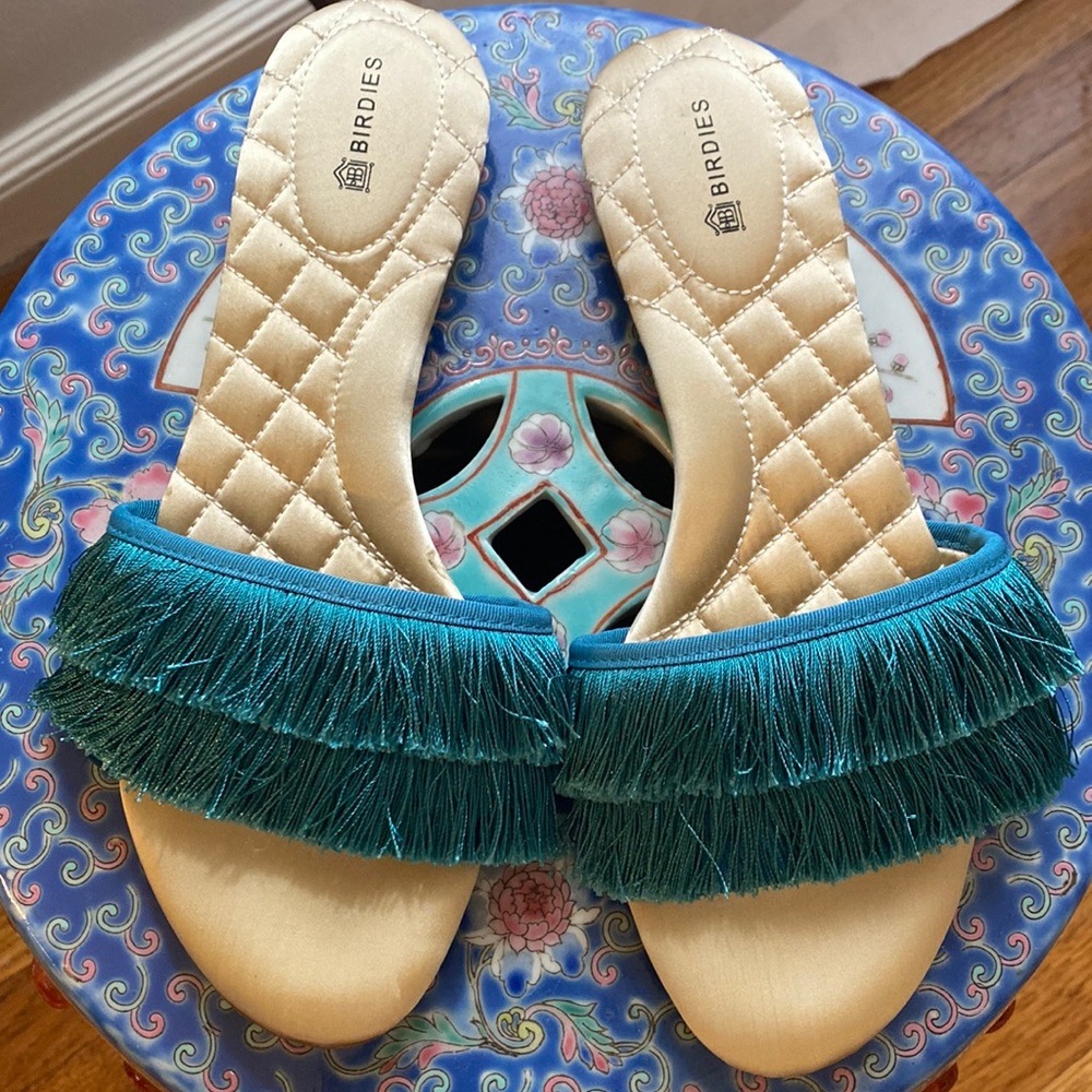 Turquoise fringe sandals